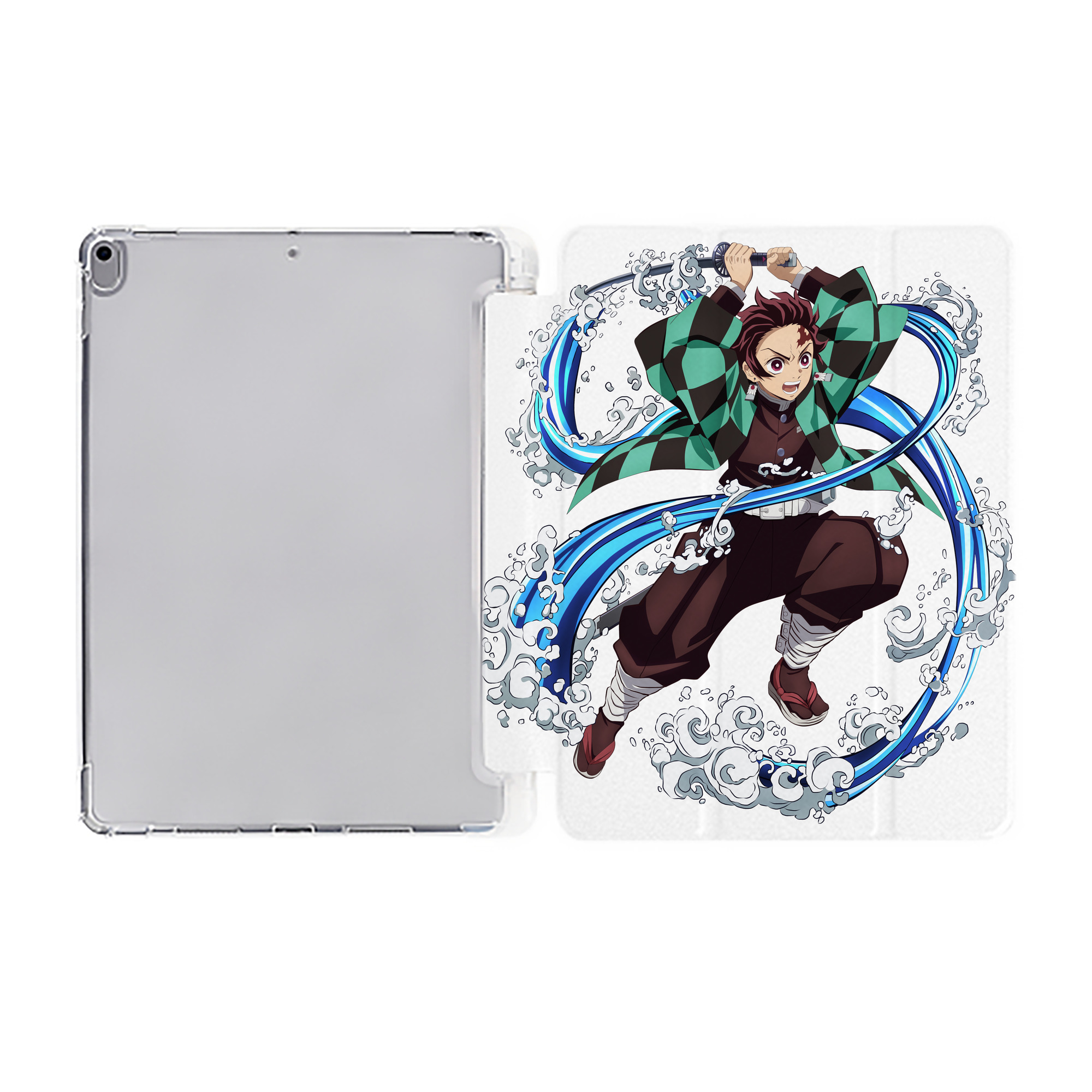 （画像用） 鬼滅の刃 竈門 炭治郎／かまど たんじろう Kamado Tanjirou IPad ケース ペン収納付き 三つ折りスタンド PUレザー×シリコン 対応機種9.5/10.5/10.9インチ